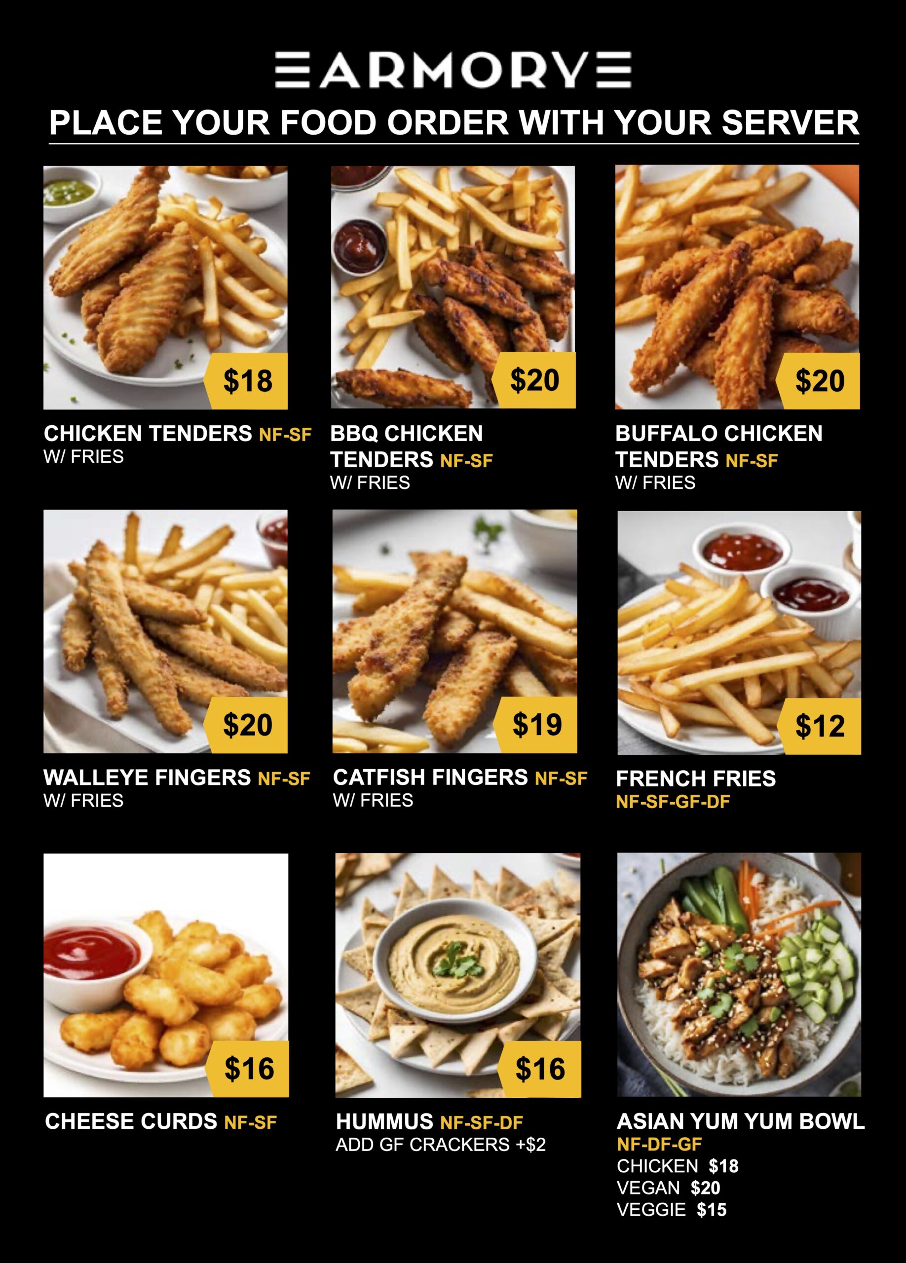 Armory Premium Concessions Menu Armory